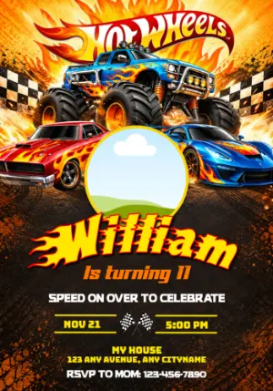 Editable Hot Wheels Monster Truck Invitation with Photo Slot