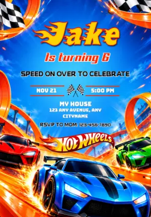 Hot Wheels Birthday Invitation Racing on Tracks Editable Model