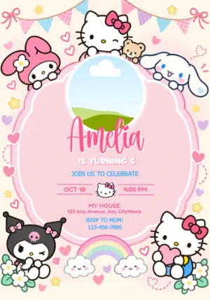 Editable Hello Kitty & Friends Birthday Invitation with Photo