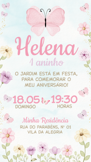 Convite Jardim das Borboletas Aniversário Infantil Editável