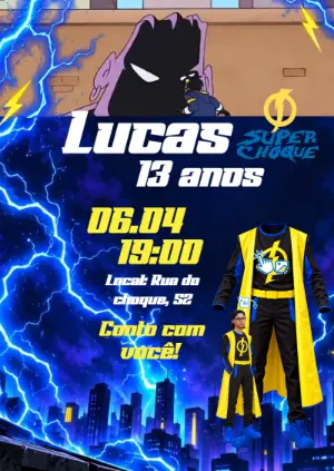 Convite Animado Super Choque: Vire o Herói com Foto IA