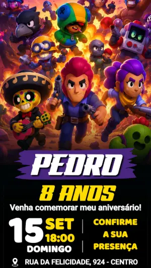 Convite de Aniversário Brawl Stars para Editar Online