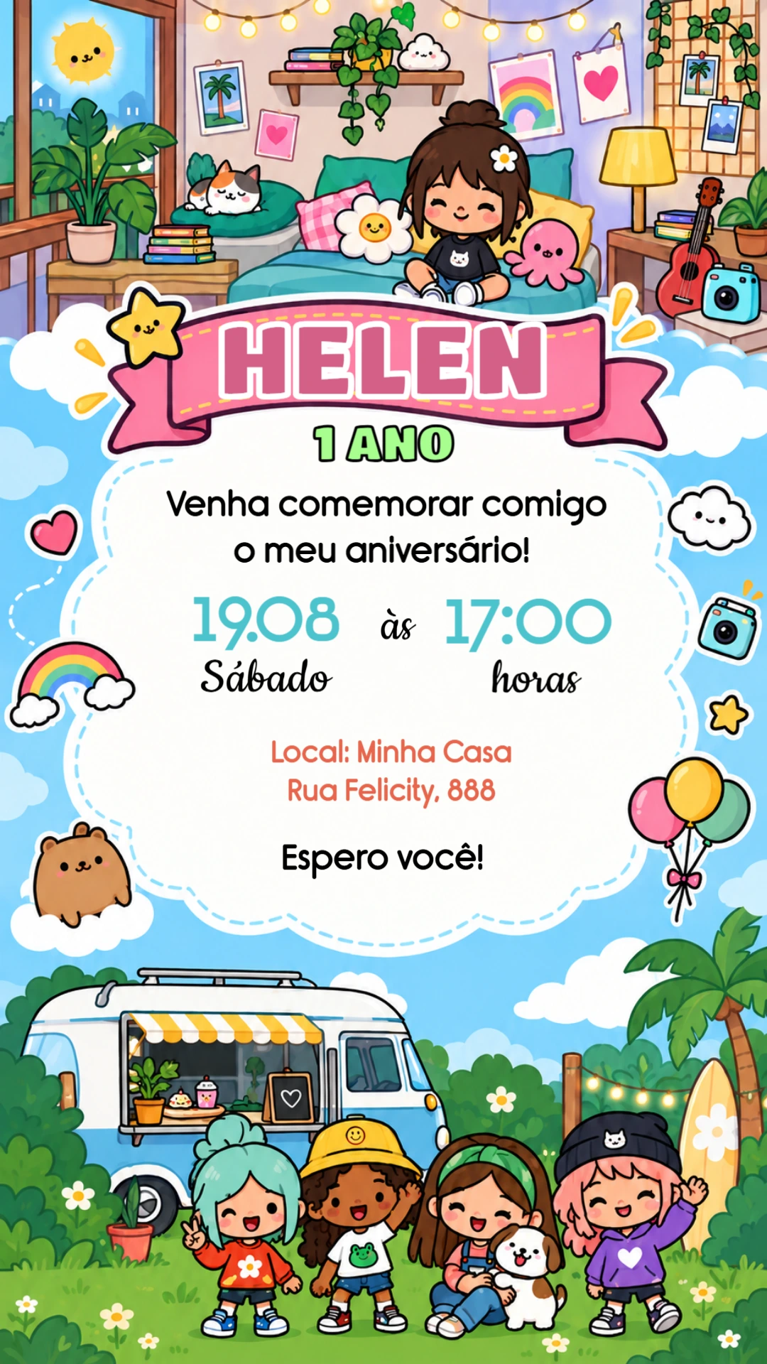 Convite de Aniversário Toca Life World para Editar Online Convite de Aniversário Toca Life World para Editar Online
