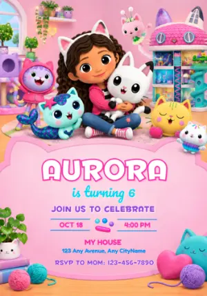 Gabby's Dollhouse Birthday Invitation with Friends | Editable