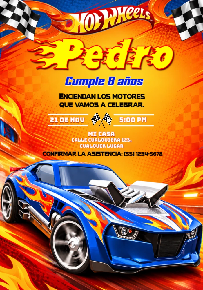Convite de Aniversário Hot Wheels Carrera Ardiente para Editar Convite de Aniversário Hot Wheels Carrera Ardiente para Editar