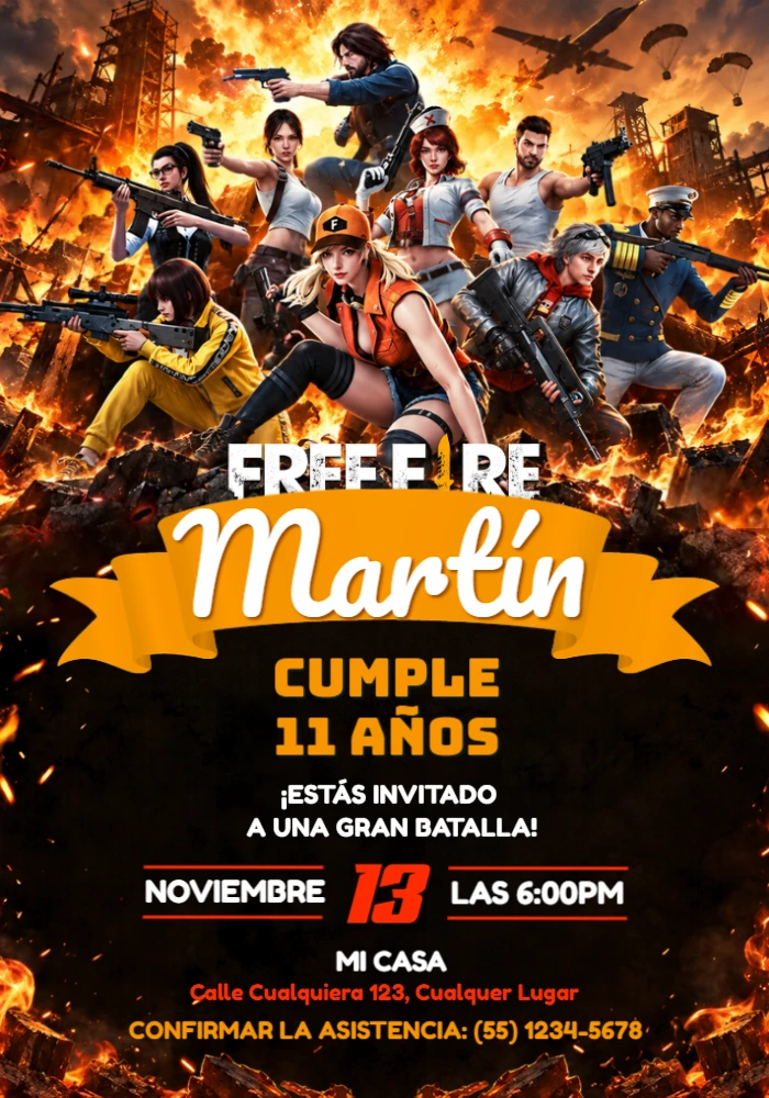 Invitación de Cumpleaños Free Fire Batalla Épica para Editar Invitación de Cumpleaños Free Fire Batalla Épica para Editar