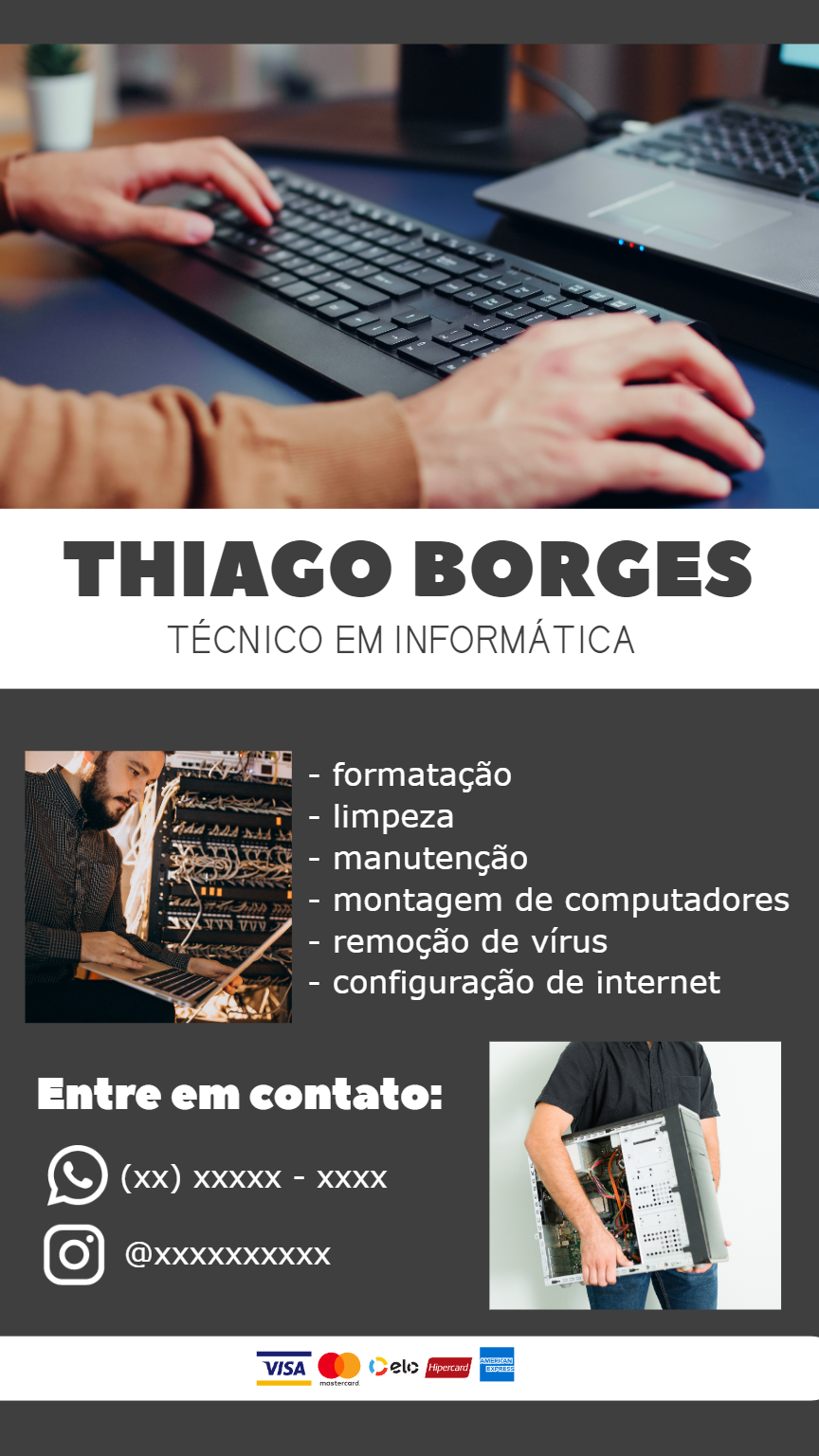 Flyer Editável de Técnico em Informática para Divulgar Serviços