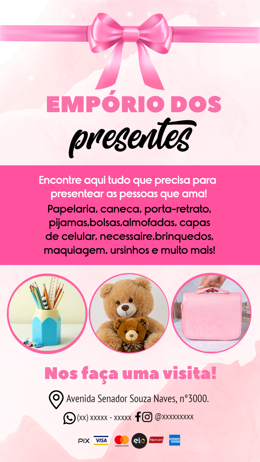 Flyer Editável para Loja de Presentes Rosa para Divulgar