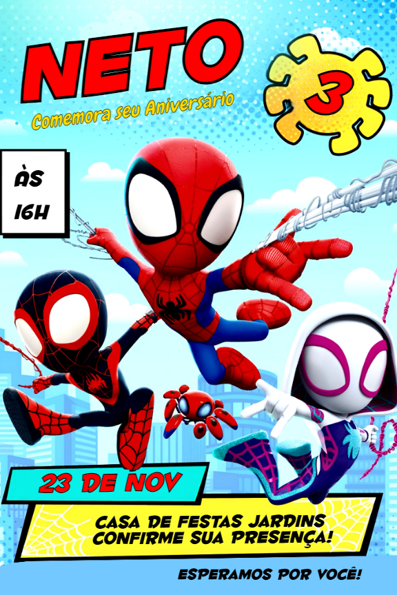 Convite de Aniversário Spidey e Seus Amigos para Editar Online
