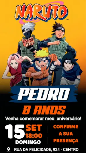 Convite de Aniversário Naruto Editável para Festa Infantil