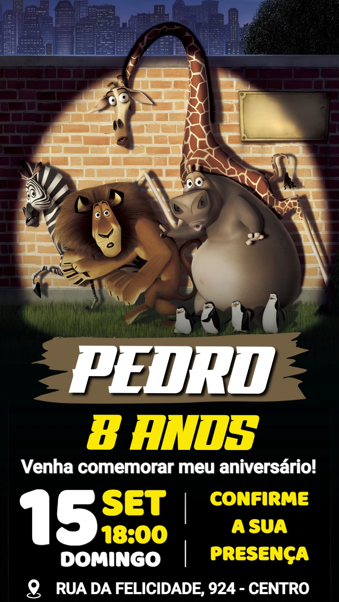 Convite de Aniversário Madagascar Editável para Festa Infantil Convite de Aniversário Madagascar Editável para Festa Infantil