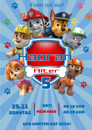 Paw Patrol Geburtstagseinladung - Editierbare Vorlage zum Drucken