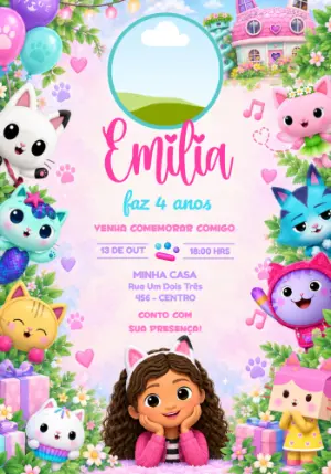 Convite Aniversário A Casa Mágica da Gabby com Foto Editável