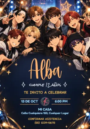 Invitación de Cumpleaños Stray Kids Estilo Anime Editable