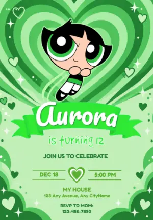 Powerpuff Girls Buttercup Birthday Invitation | Editable Template