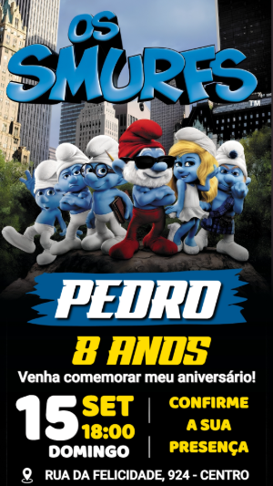 Convite de Aniversário Os Smurfs na Cidade Grande Editável