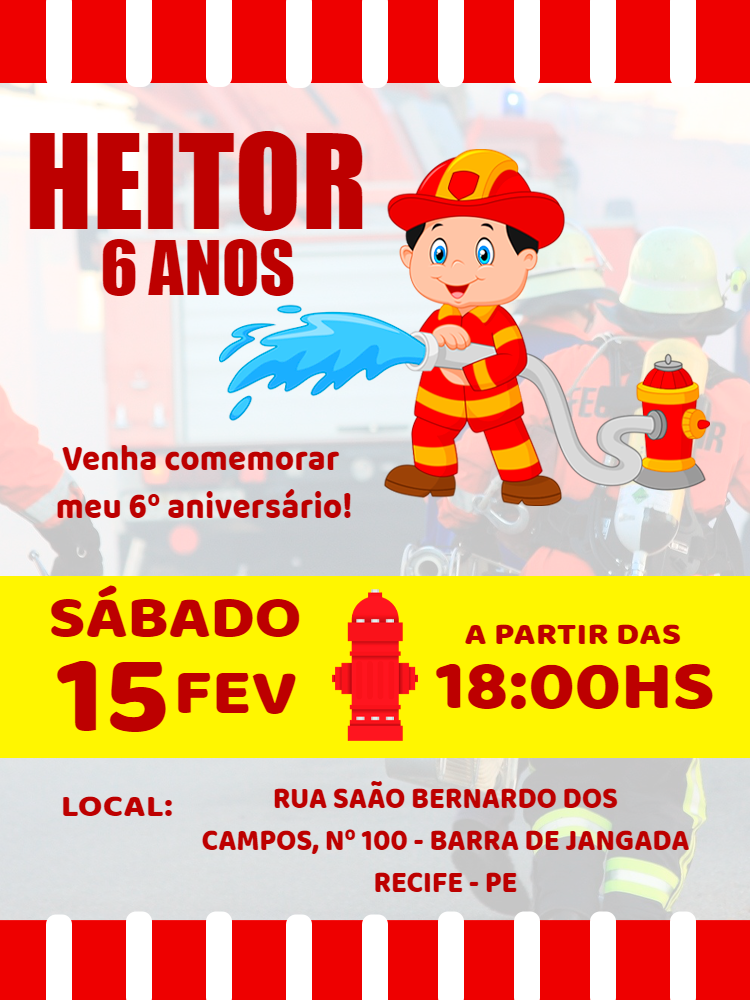 Convite de Aniversário Bombeiro para Editar Online