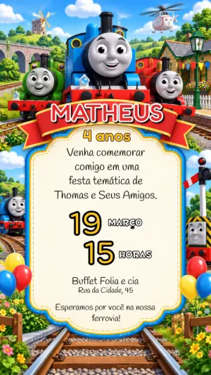 Convite de Aniversário Thomas e Amigos para Editar Online