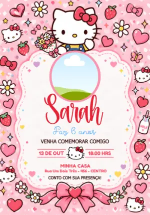 Convite de Aniversário Hello Kitty com Foto Editável