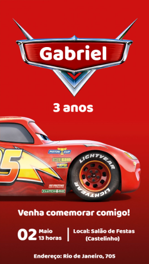 Convite Aniversário Carros Relâmpago McQueen 95 para Editar