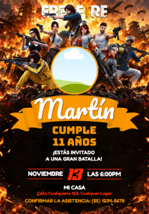 Invitación de Cumpleaños Free Fire | Plantilla Digital Editable