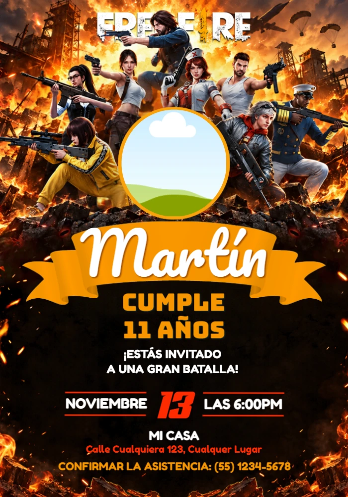 Invitación de Cumpleaños Free Fire | Plantilla Digital Editable Invitación de Cumpleaños Free Fire | Plantilla Digital Editable