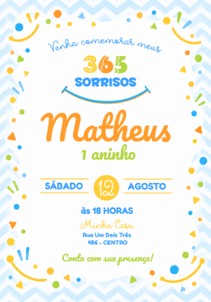 Convite de aniversário 1º Aninho 365 Sorrisos Primeira volta ao Sol