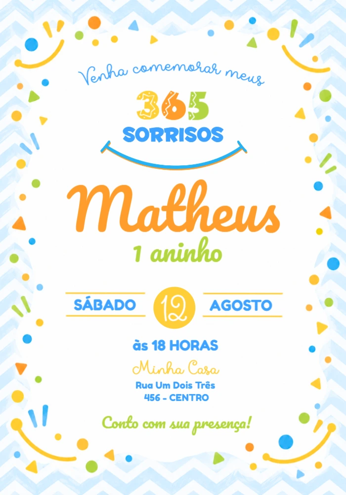 Convite de aniversário 1º Aninho 365 Sorrisos Primeira volta ao Sol Convite de aniversário 1º Aninho 365 Sorrisos Primeira volta ao Sol