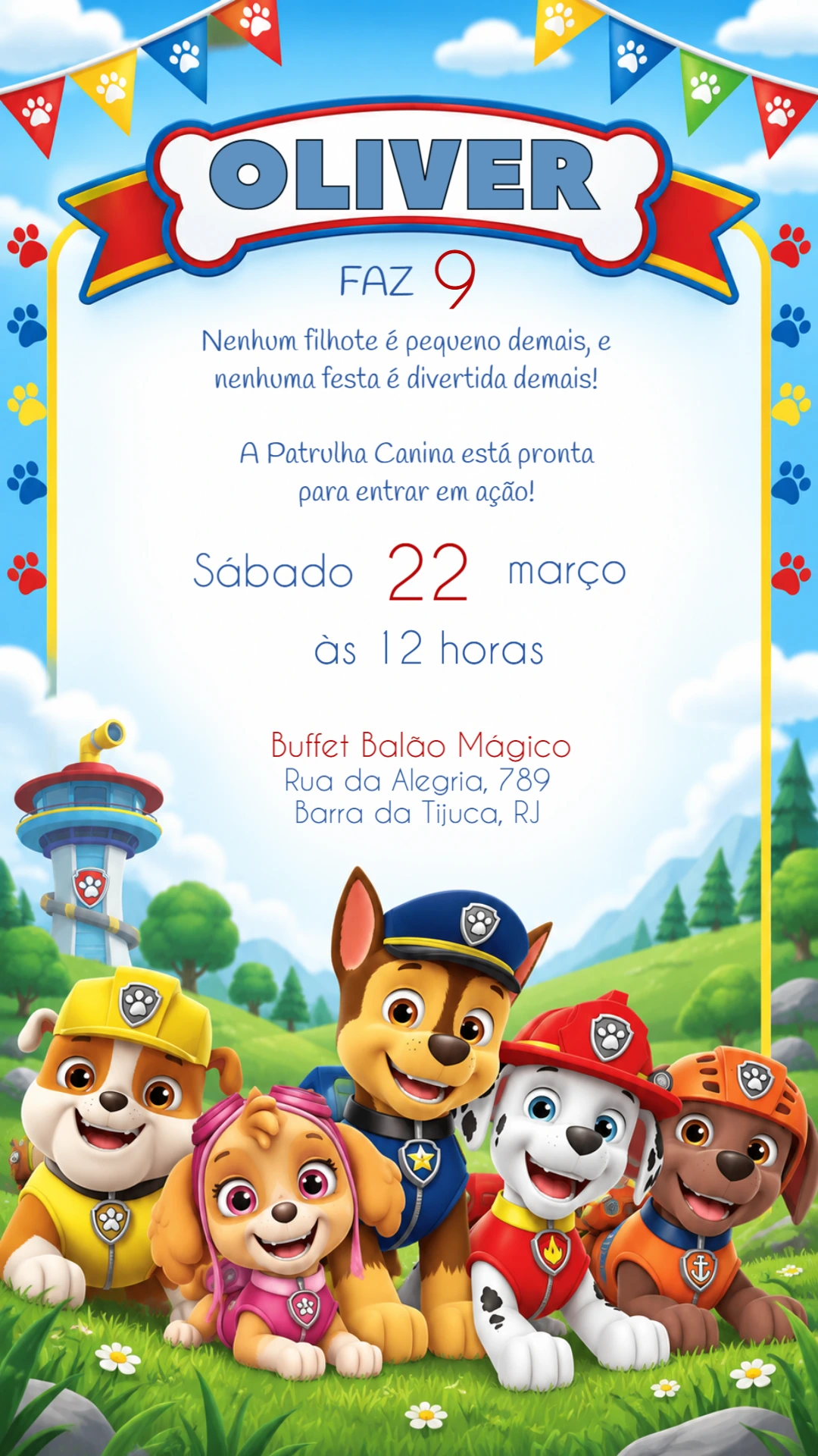 Convite de Aniversário Patrulha Canina Editável Online Convite de Aniversário Patrulha Canina Editável Online