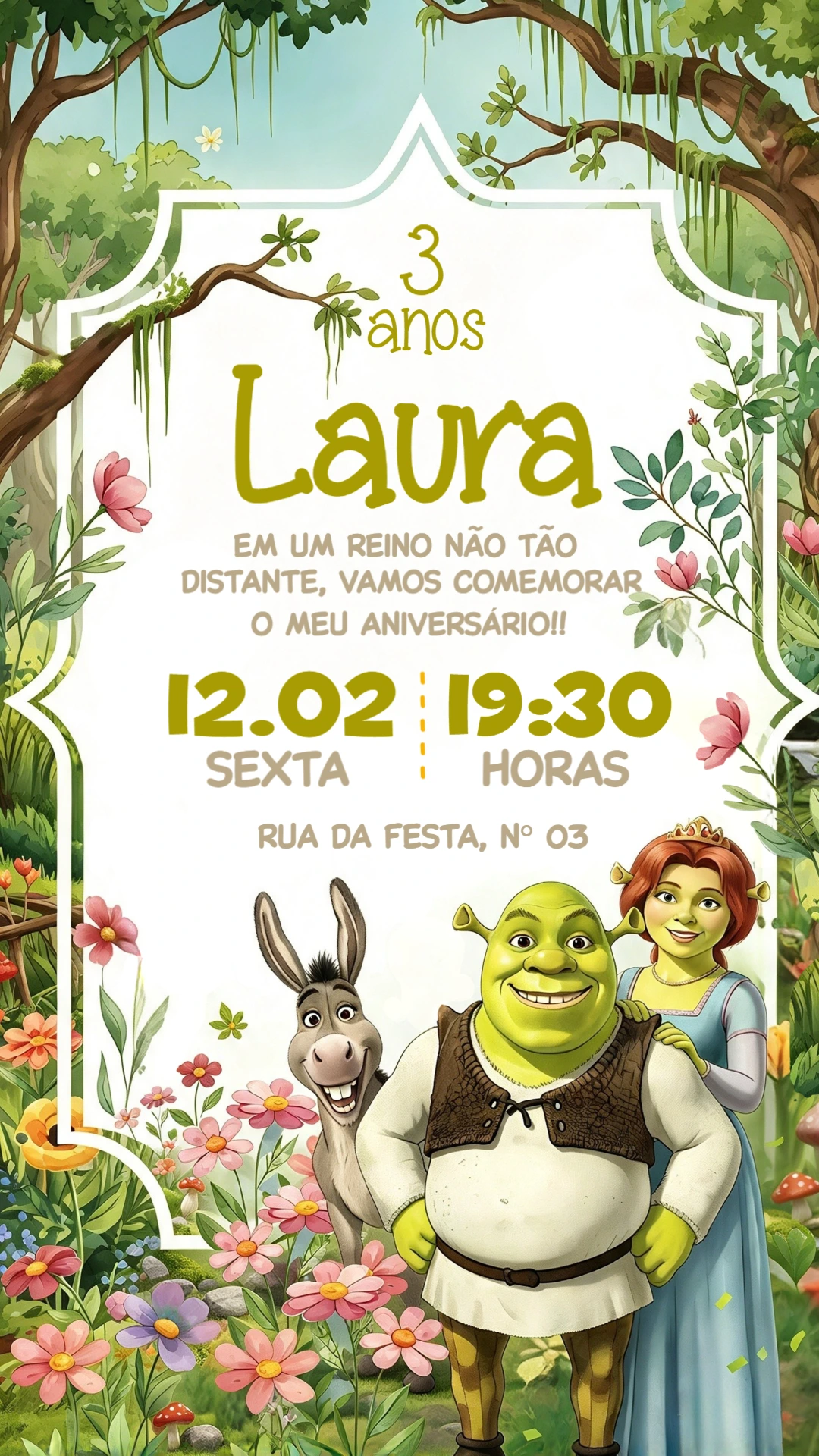 Convite de Aniversário Shrek: Modelo Digital Editável Convite de Aniversário Shrek: Modelo Digital Editável