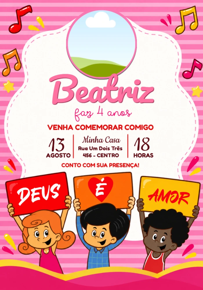 Convite de Aniversário 3 Palavrinhas com Foto Editável Convite de Aniversário 3 Palavrinhas com Foto Editável