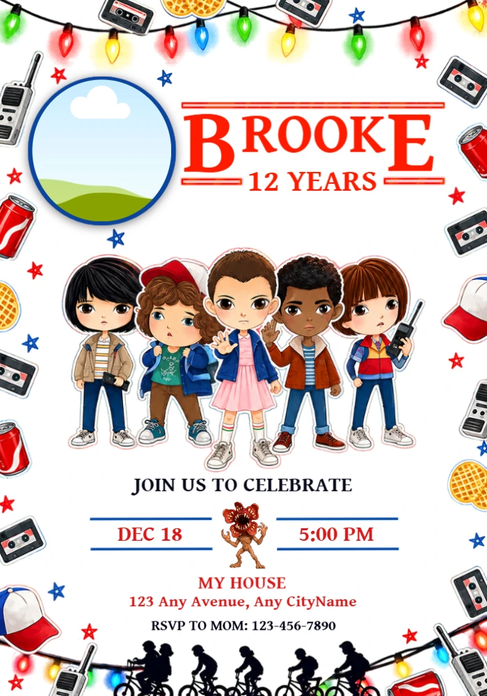 Stranger Things Birthday Invitation with Photo - Editable Template Stranger Things Birthday Invitation with Photo - Editable Template