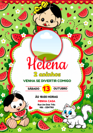 Convite de Aniversário Magali Baby com Foto para Editar