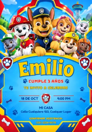 Invitación de Cumpleaños Patrulla Canina Equipo Reunido Editable