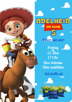 Jessie Toy Story Geburtstagseinladung zum Bearbeiten