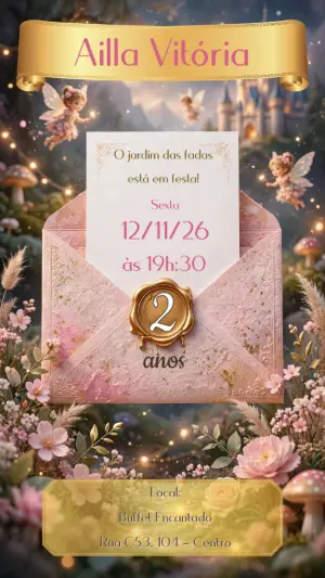 Convite de Aniversário Jardim das Fadas Encantado para Editar