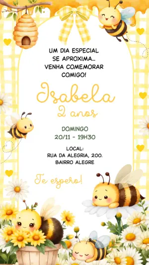 Convite de Aniversário Abelhinha Editável para Menina