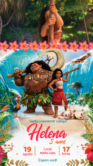Convite Animado Moana: Vídeo de Aniversário Infantil Editável