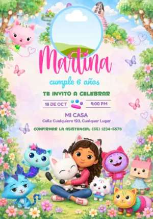 Invitación de Cumpleaños La Casa Mágica de Gabby con Foto Editable