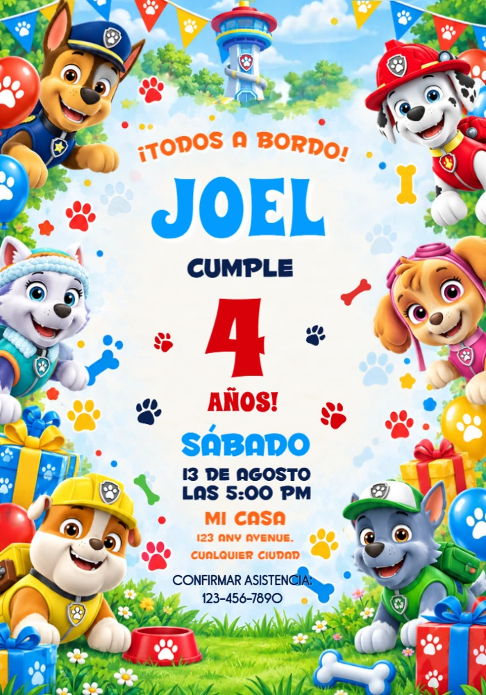 Invitación de Cumpleaños Patrulla Canina ¡Todos Reunidos! Editable Invitación de Cumpleaños Patrulla Canina ¡Todos Reunidos! Editable