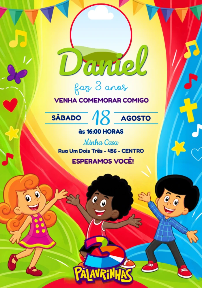 Convite de Aniversário 3 Palavrinhas com Foto para Editar Convite de Aniversário 3 Palavrinhas com Foto para Editar