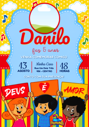 Convite de Aniversário 3 Palavrinhas com Foto Editável