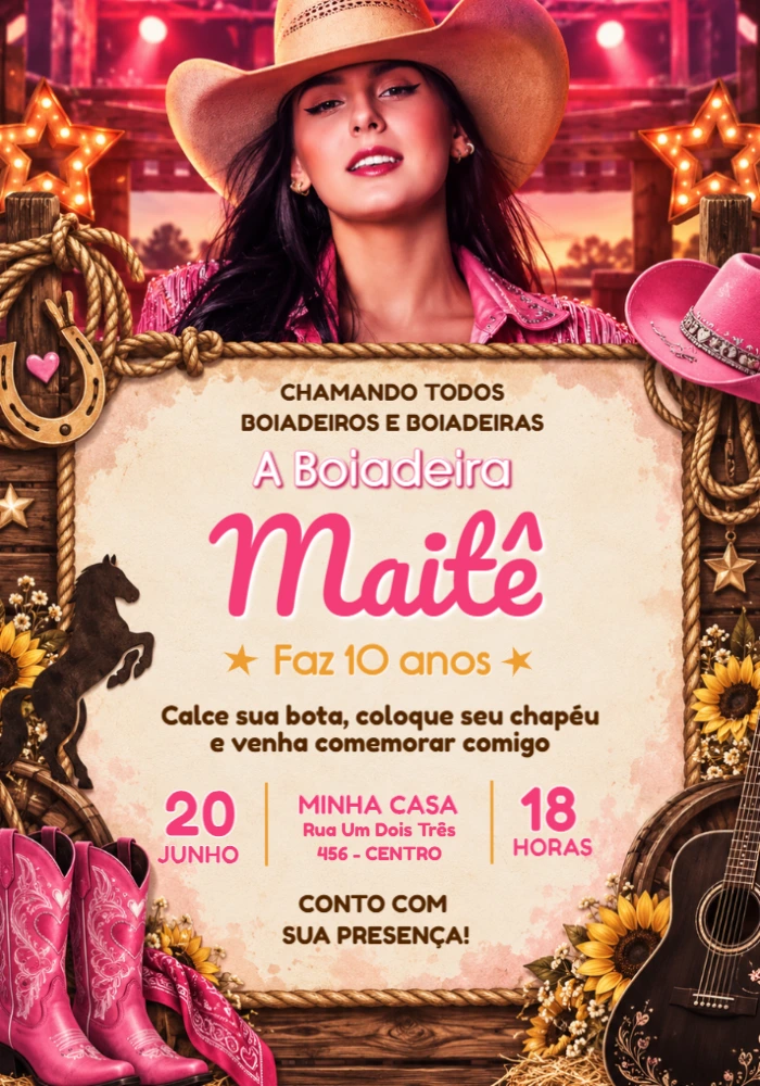 Convite de Aniversário Ana Castela Boiadeira Editável Convite de Aniversário Ana Castela Boiadeira Editável