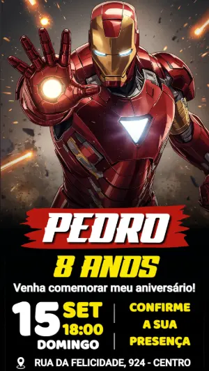 Convite de Aniversário Homem de Ferro | Modelo Digital para Editar