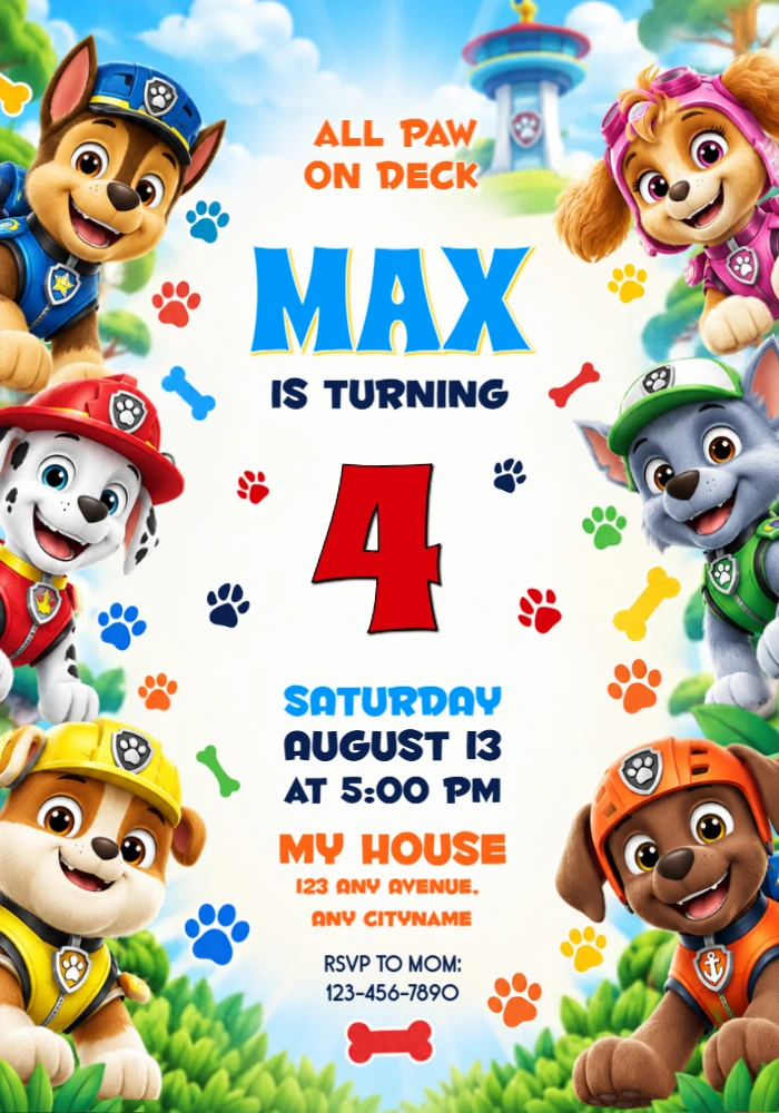 Paw Patrol Birthday Invitation | Full Pup Squad | Editable Model Paw Patrol Birthday Invitation | Full Pup Squad | Editable Model