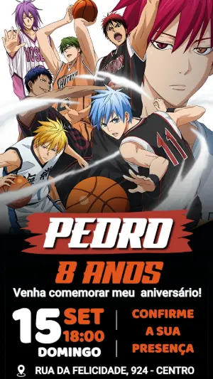 Convite de Aniversário Kuroko no Basket Editável Online