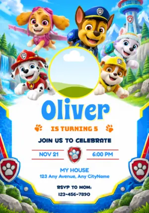 PAW Patrol Birthday Invitation with Photo | Editable Template