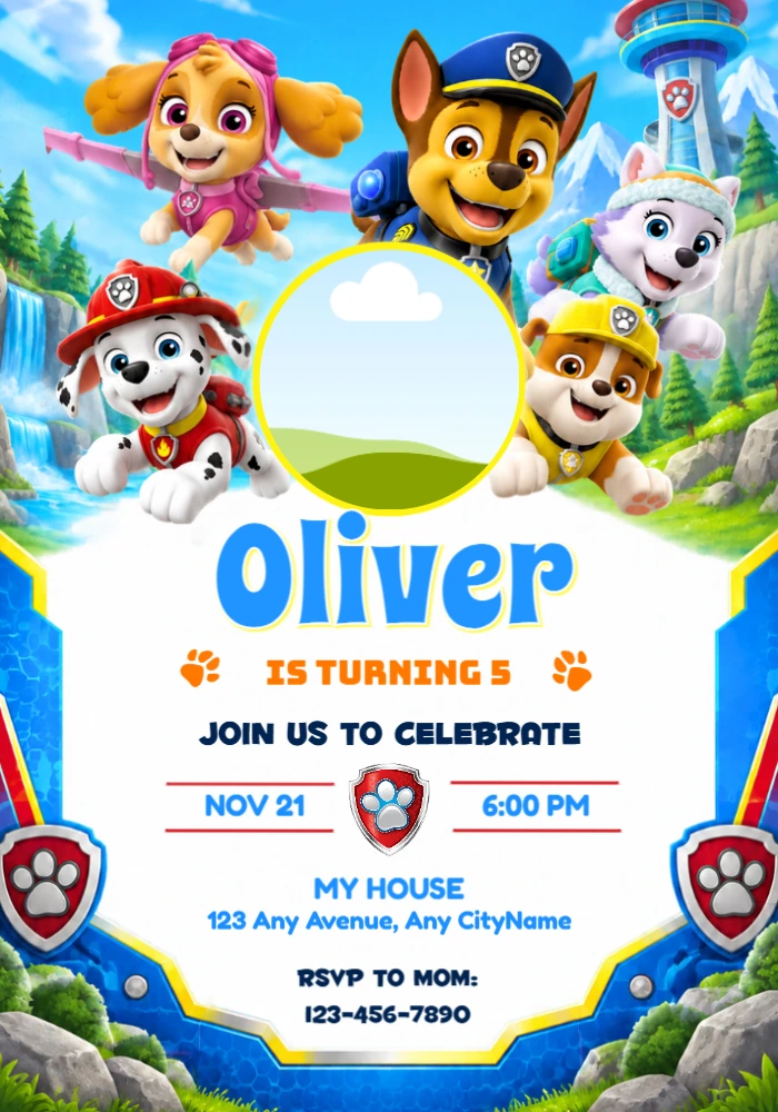 PAW Patrol Birthday Invitation with Photo | Editable Template PAW Patrol Birthday Invitation with Photo | Editable Template