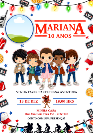 Convite de Aniversário Stranger Things com Foto para Editar
