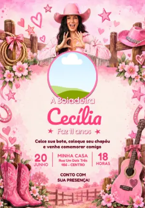 Convite de Aniversário Ana Castela Boiadeira com Foto Editável